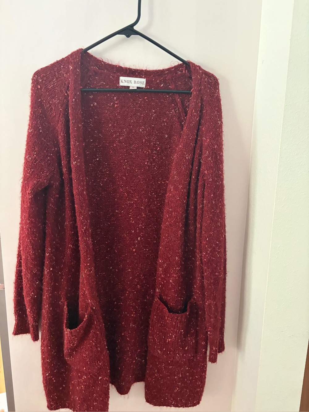 Knox Rose Burgundy Open-Front Cardigan with Patch Pockets